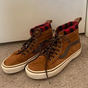 brown and plaid high top vans